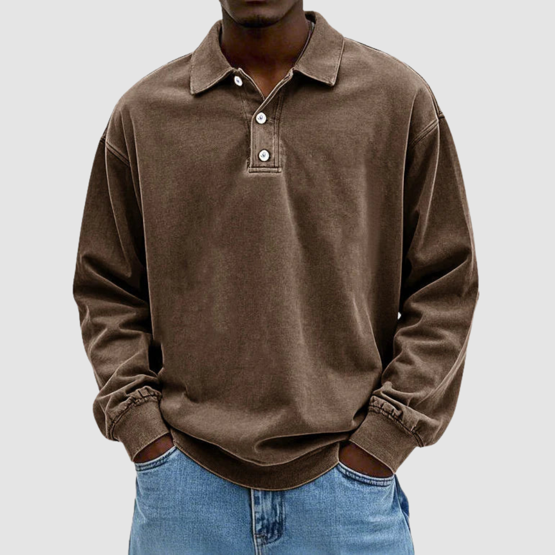 Hubert | Męska koszulka polo z długim rękawem w stylu vintage