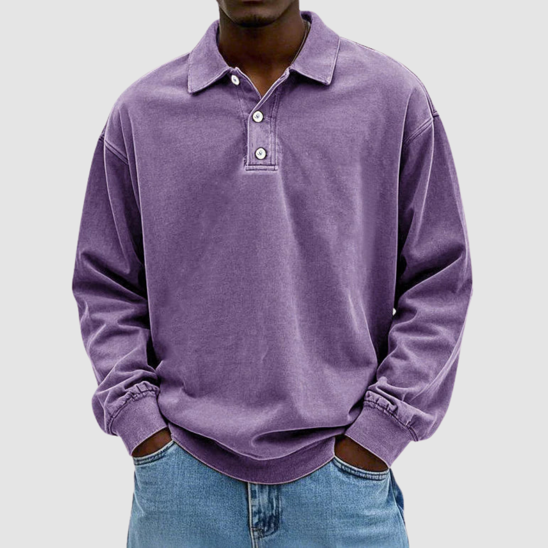 Hubert | Męska koszulka polo z długim rękawem w stylu vintage