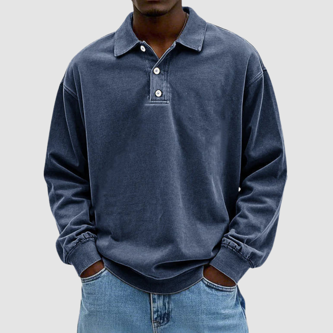 Hubert | Męska koszulka polo z długim rękawem w stylu vintage
