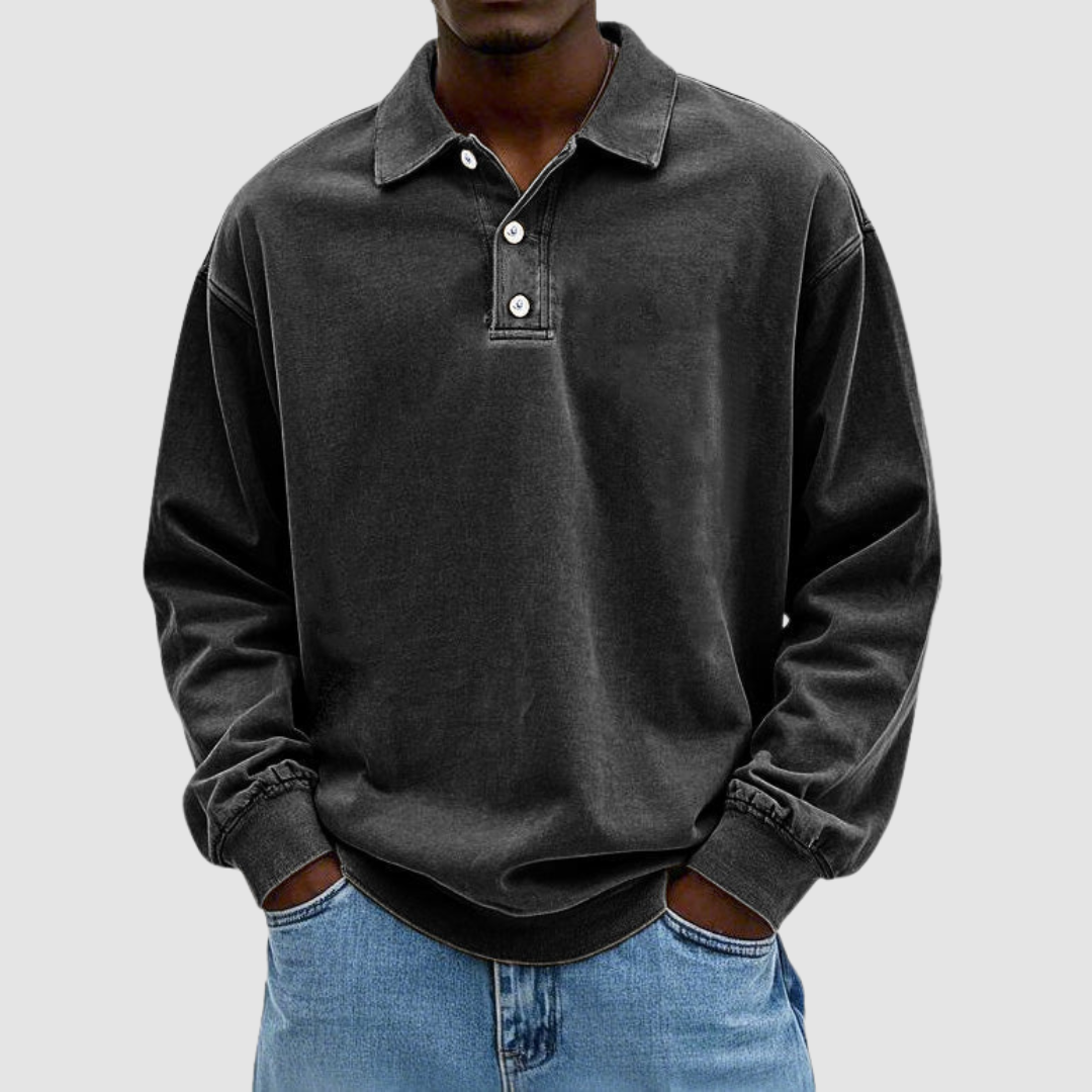 Hubert | Męska koszulka polo z długim rękawem w stylu vintage