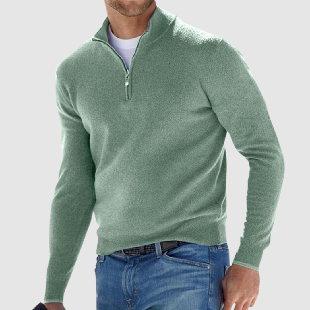 Albert | Męski sweter z krótkim zamkiem z miękkiej dzianiny
