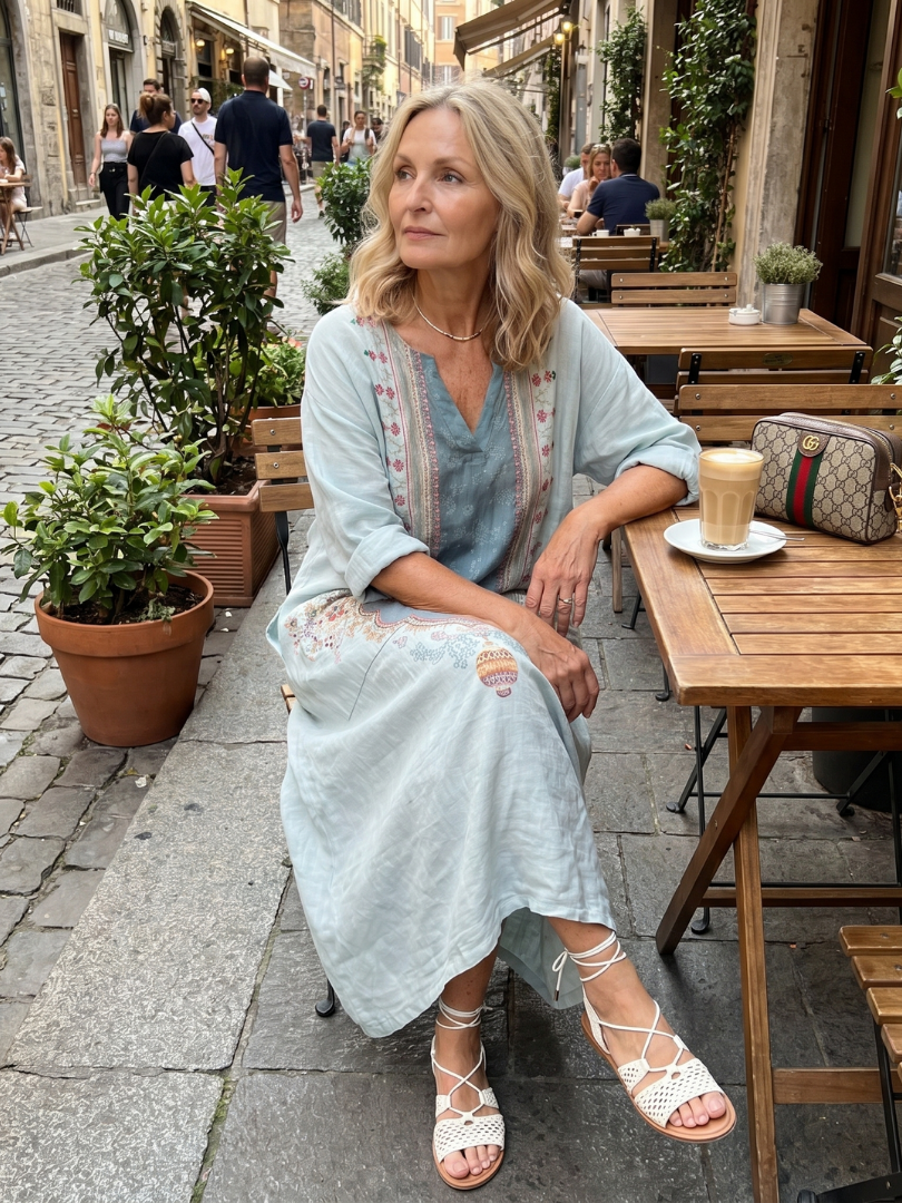 Eliza™ – Luźna sukienka midi z ozdobnym haftowanym panelem i kieszeniami