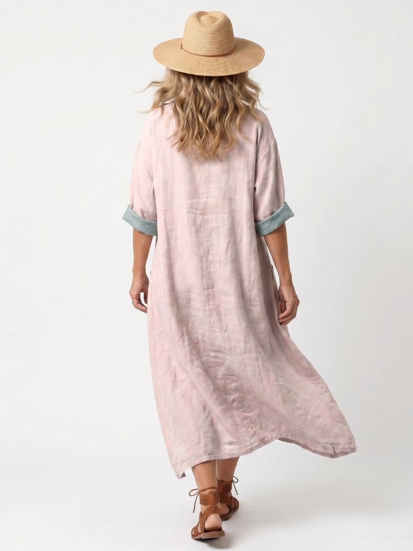 Aurelia™ – Zwiewna sukienka midi z haftowanym panelem i kieszeniami
