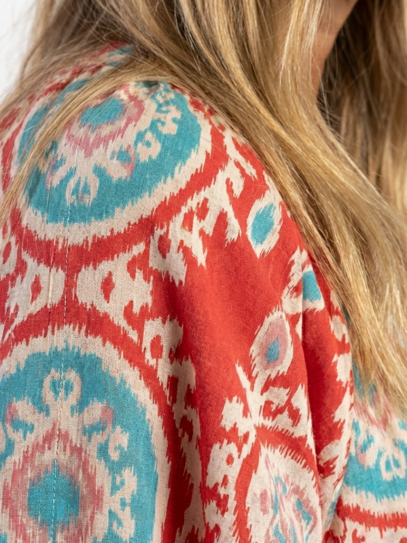 Marcelina™ – Sukienka midi z wzorem paisley, dekoltem V i krótkim rękawem