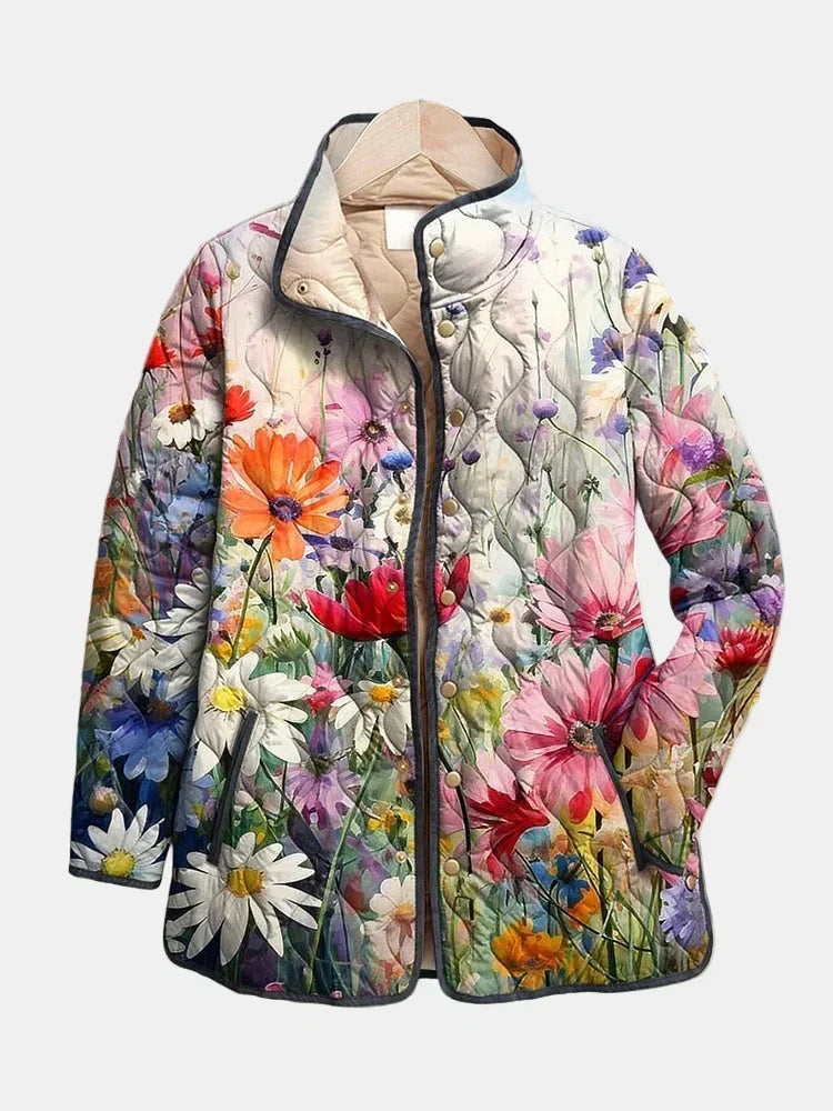Kaia | Urocza Pikowana Kurtka w Kwiaty Vintage