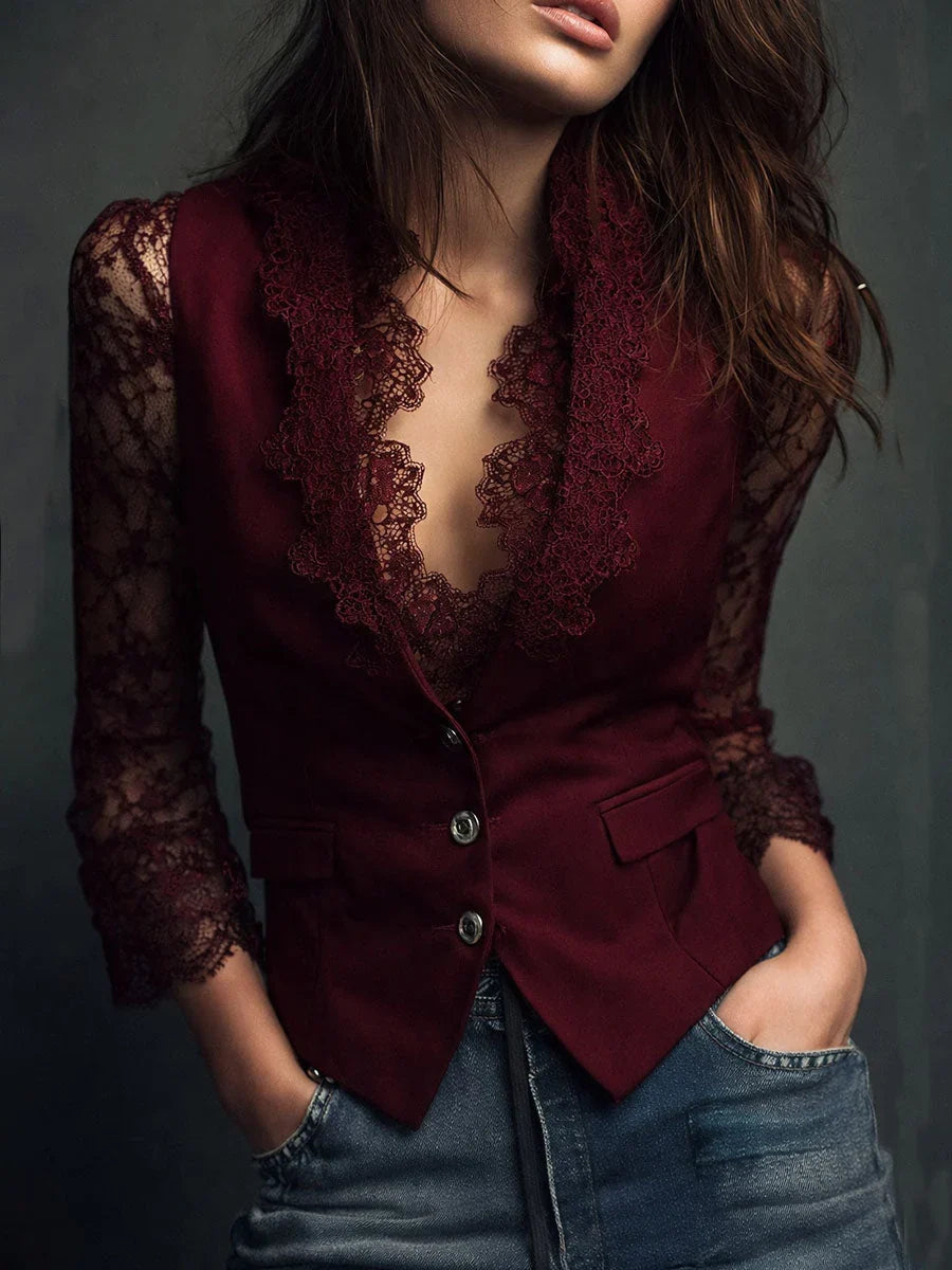 Nina | Elegancki top z półprzezroczystymi rękawami