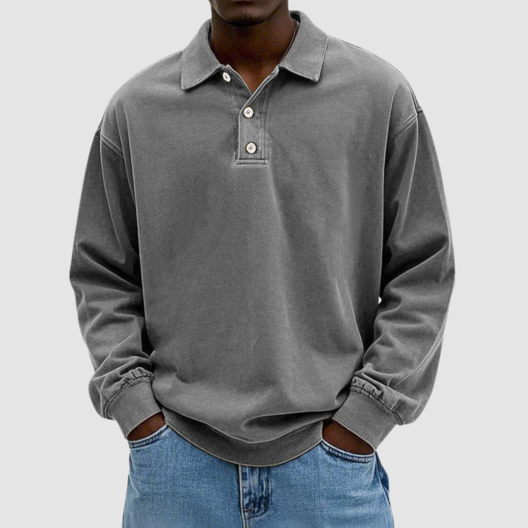 Hubert | Męska koszulka polo z długim rękawem w stylu vintage
