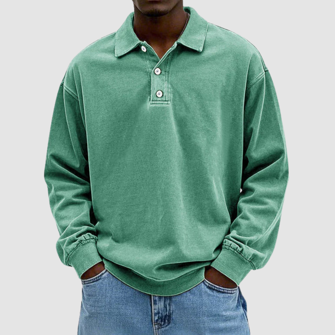Hubert | Męska koszulka polo z długim rękawem w stylu vintage