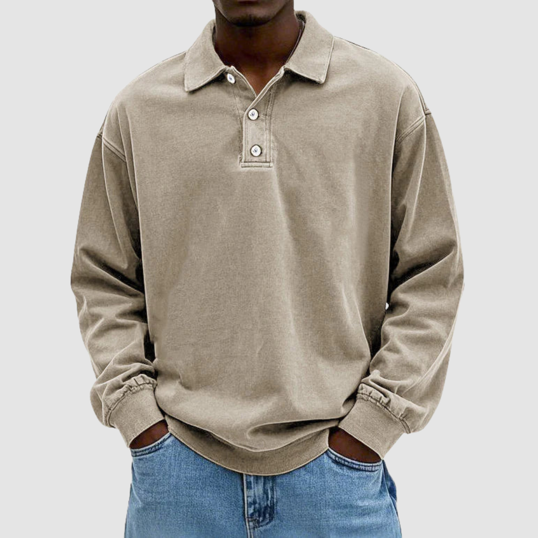Hubert | Męska koszulka polo z długim rękawem w stylu vintage