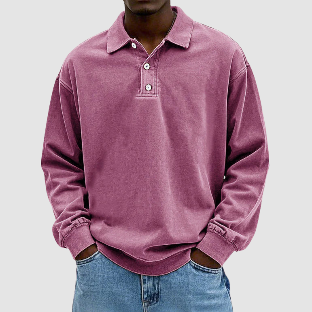 Hubert | Męska koszulka polo z długim rękawem w stylu vintage