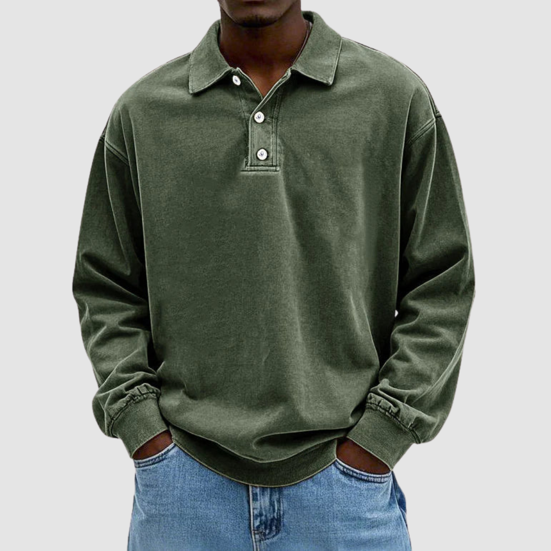 Hubert | Męska koszulka polo z długim rękawem w stylu vintage